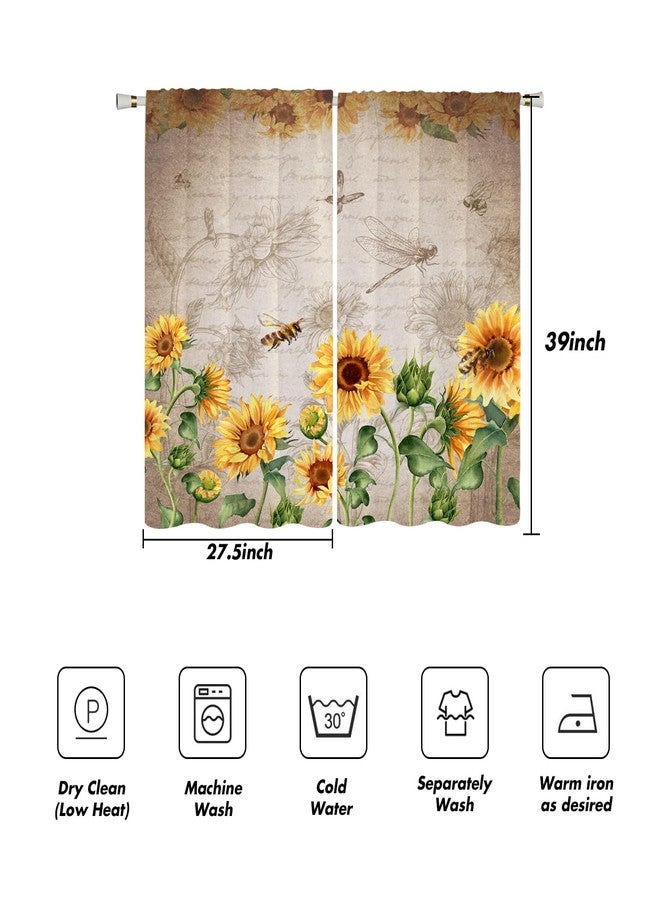 Kikiry Sunflower Kitchen Curtains Mini 27.5''W x 39''L Yellow Floral Flower Farmhouse Country Vintage Cottage Retro Short Small Cafe Room Rod Pocket Window Drapes Treatment Tiers Fabric 1 Pair - Image 5
